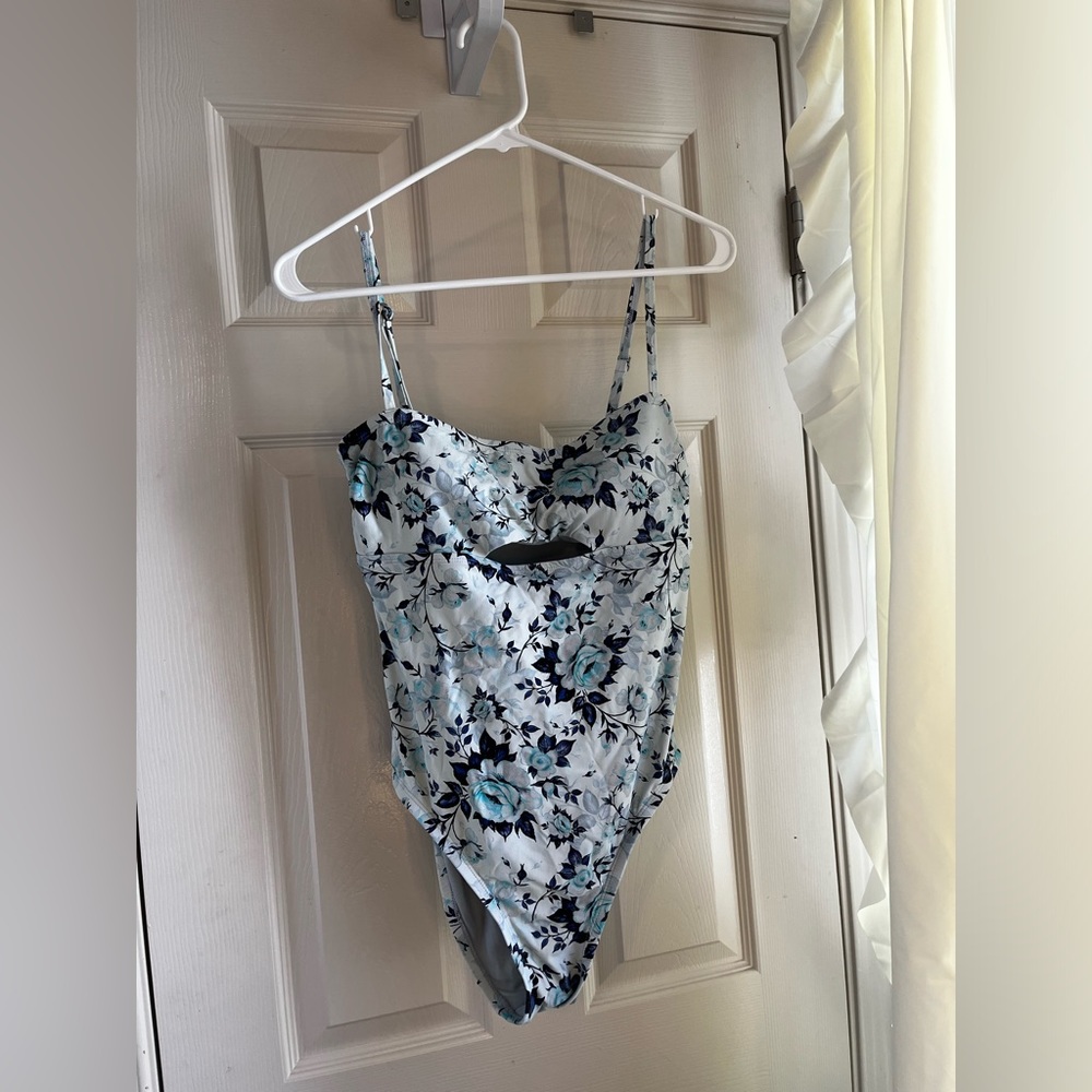 blue floral one piece bathing suit!